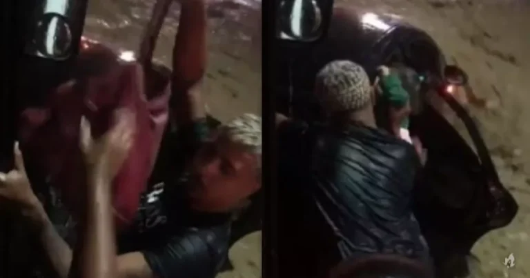 Ato heróico: Jovem salva mãe e bebê presas em carro que era levado por enchente – Vídeo