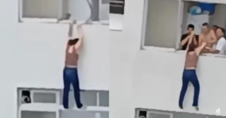 Vídeo: Mulher fica pendurada em janela de apartamento durante limpeza