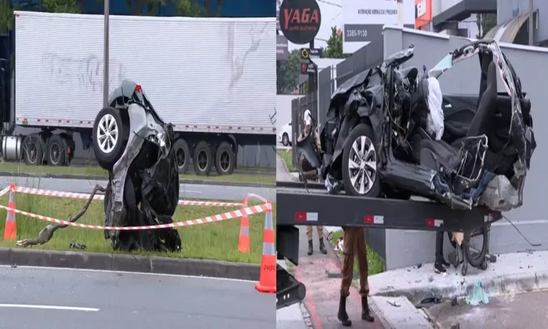 Homem perde a vida após carro partir ao meio em batida na Avenida das Torres, em Curitiba
