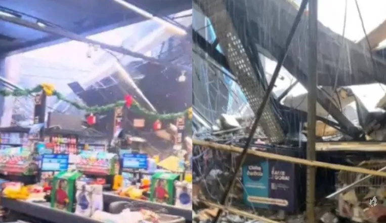 Vídeo: 4 pessoas ficam feridas após teto de supermercado desabar durante chuva com granizo, em SP
