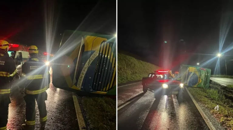 Ônibus de viagem tomba e deixa 16 feridos em Minas Gerais