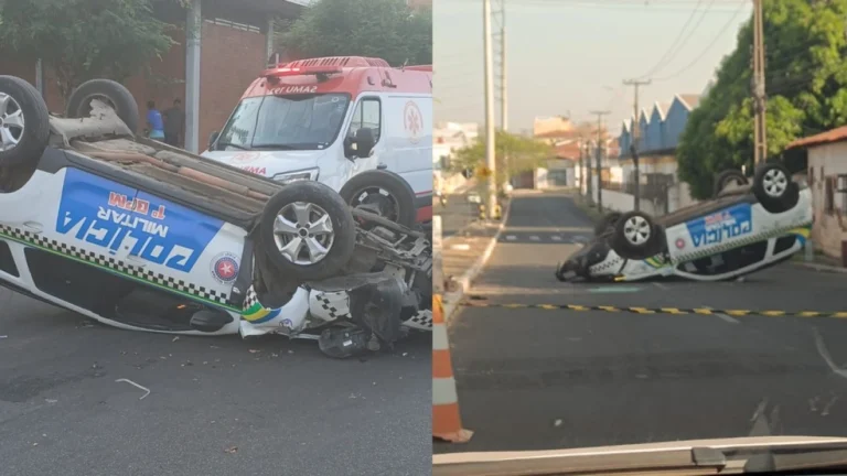 Policiais militares ficam feridos após viatura capotar em Teresina