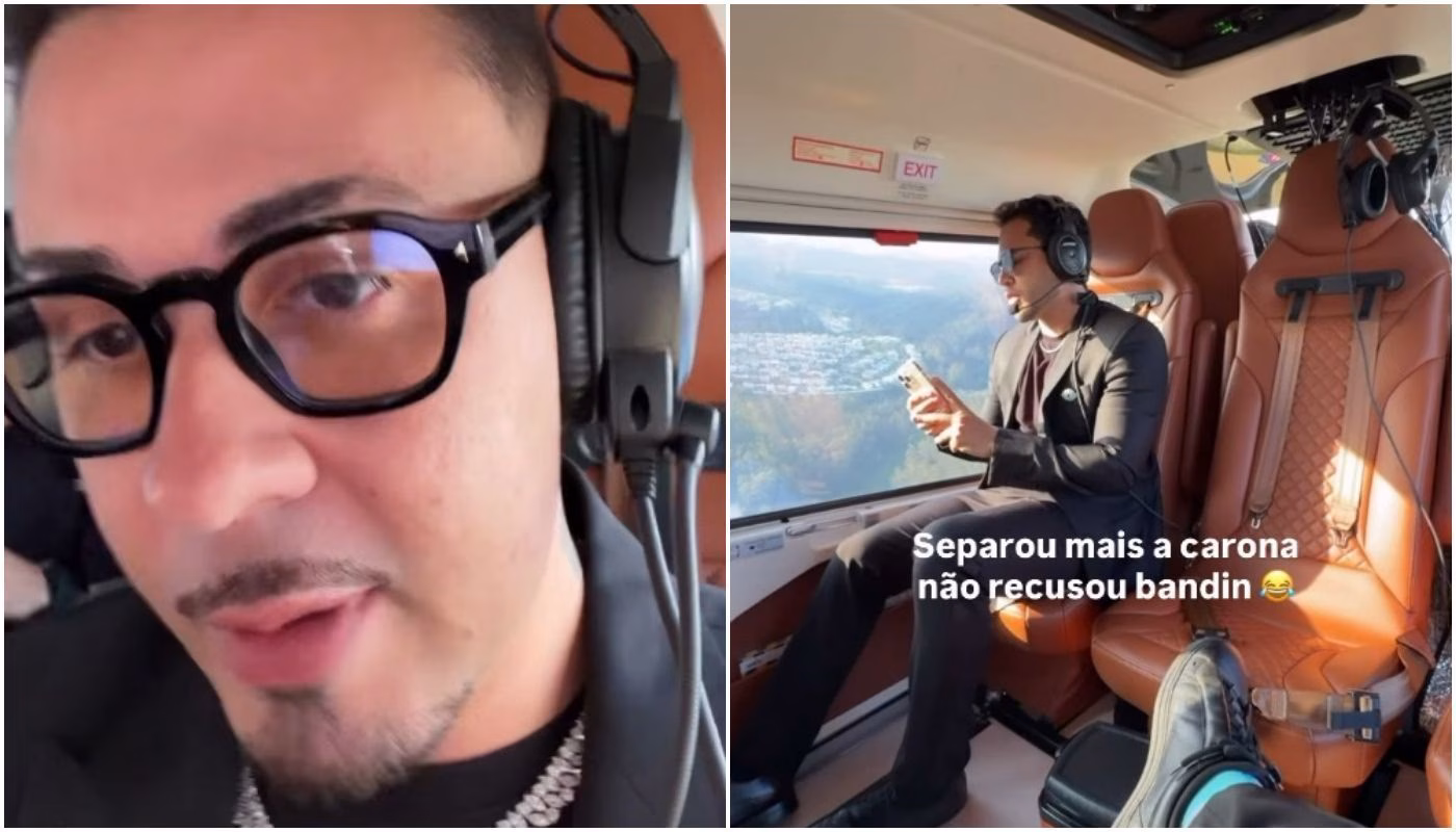 Carlinhos Maia dá carona de helicóptero ao ex-marido, Lucas Guimarães