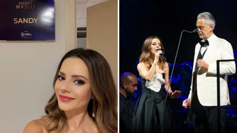 Sandy quebra “hiato” e canta com Andrea Bocelli em São Paulo; veja