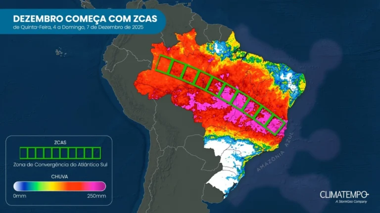 Zona de Convergência do Atlântico Sul provoca chuva intensa em 5 estados