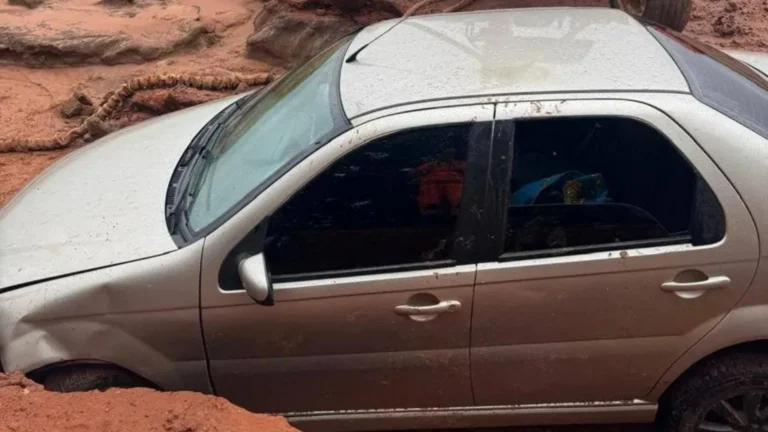 Homem passa madrugada atolado entre barro e roda de carro em MG