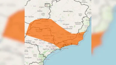 Inmet alerta para chuva intensa e vento forte na Região Sudeste