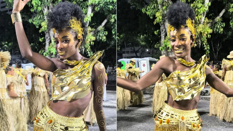 Jeniffer Dias desfila na comissão de frente da Acari: “Coração vem na boca”