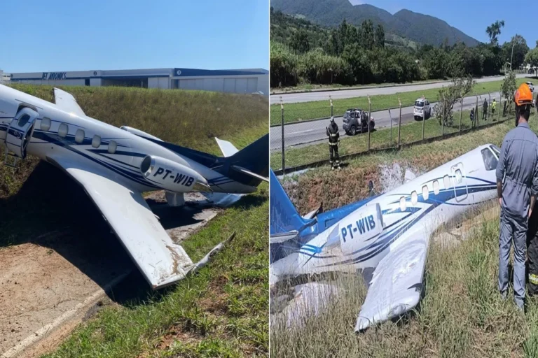 Jato sai da pista e colide contra barranco ao pousar em aeroporto, entenda detalhes