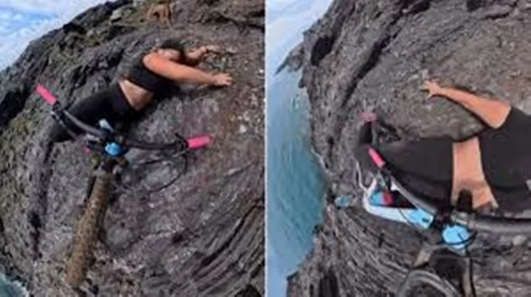 Vídeo: ciclista registra exato momento que escorrega à beira de precipício