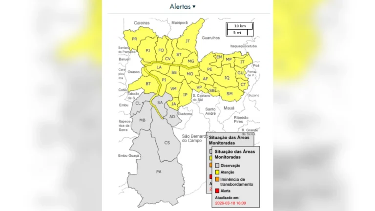 Defesa Civil emite alerta de chuva forte para capital paulista