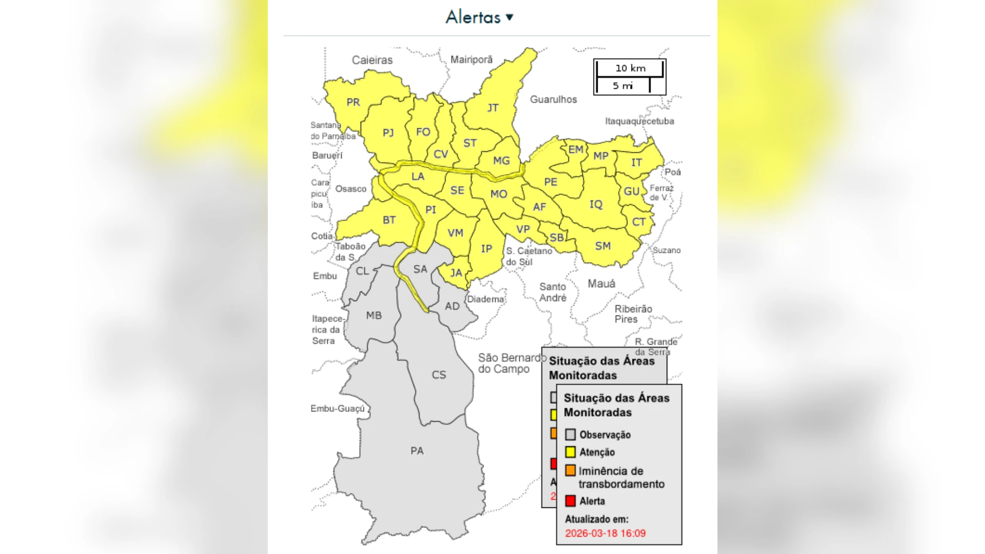 Defesa Civil emite alerta de chuva forte para capital paulista