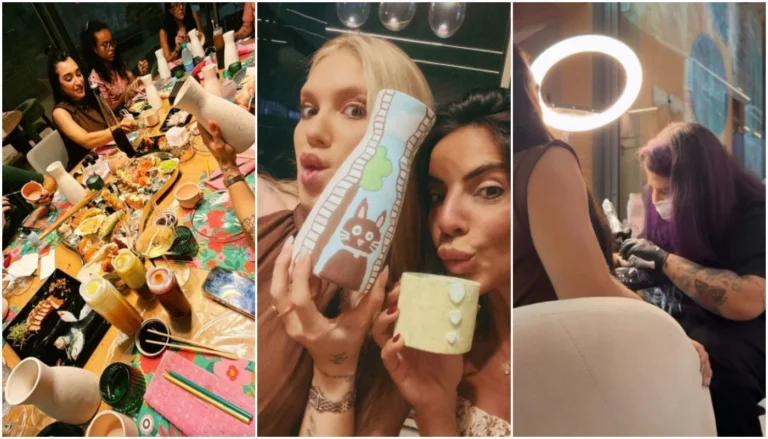 Virginia curte noite das garotas com direito a tatuagem, pinturas e drinks