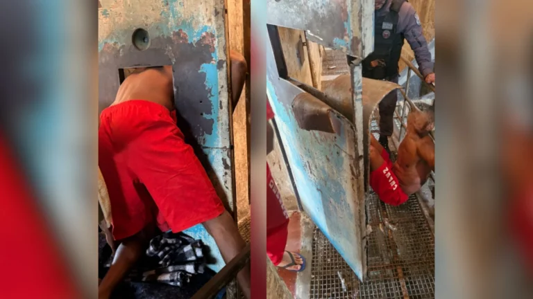 Detento é resgatado após ficar preso em portinhola de cela em MG