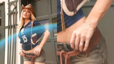 Karoline Lima usa anel em jogo e reacende rumor de noivado com Leo Pereira