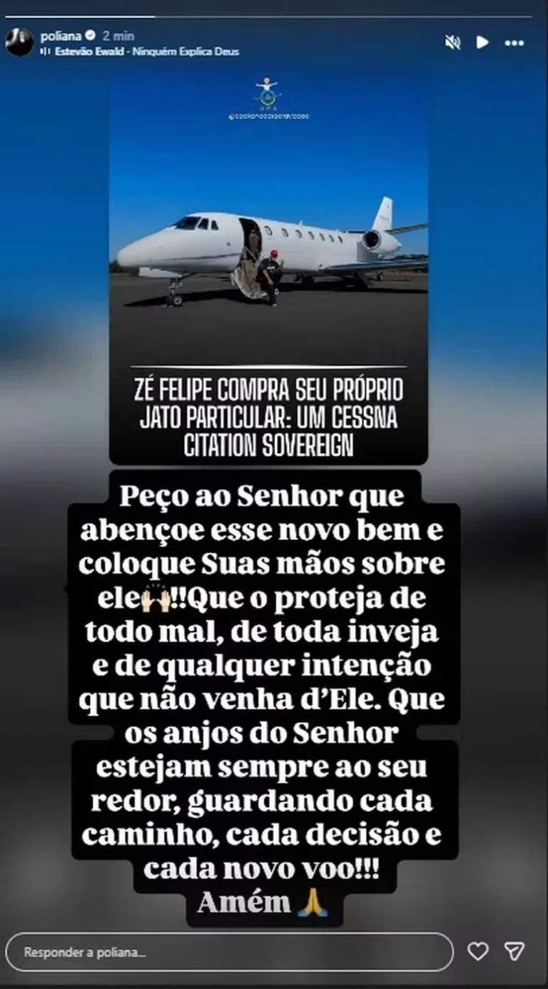 Poliana Rocha opina após Zé Felipe comprar novo jatinho: ‘Que o proteja de todo mal’