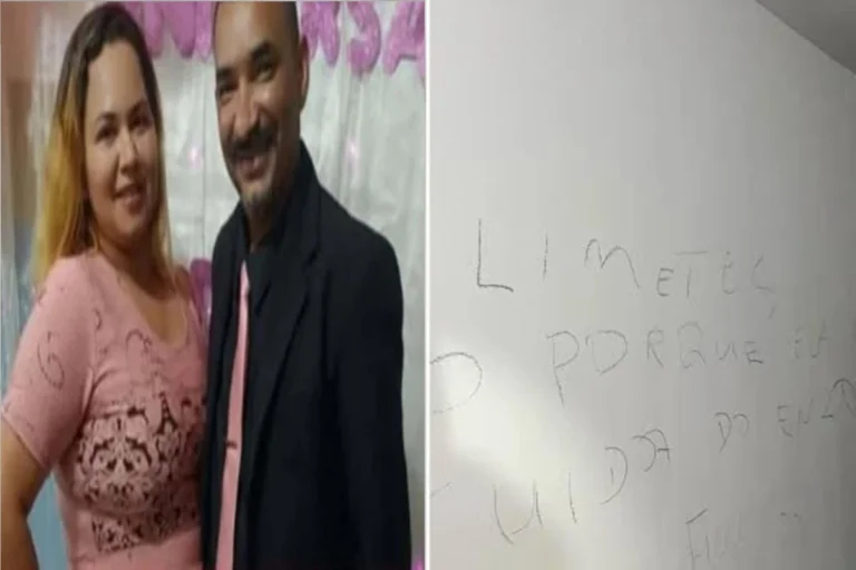 Homem tira a vida da esposa e deixa recado para o filho na parede