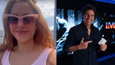 Shakira posa com Tom Cruise nos bastidores da final da Copa do Mundo