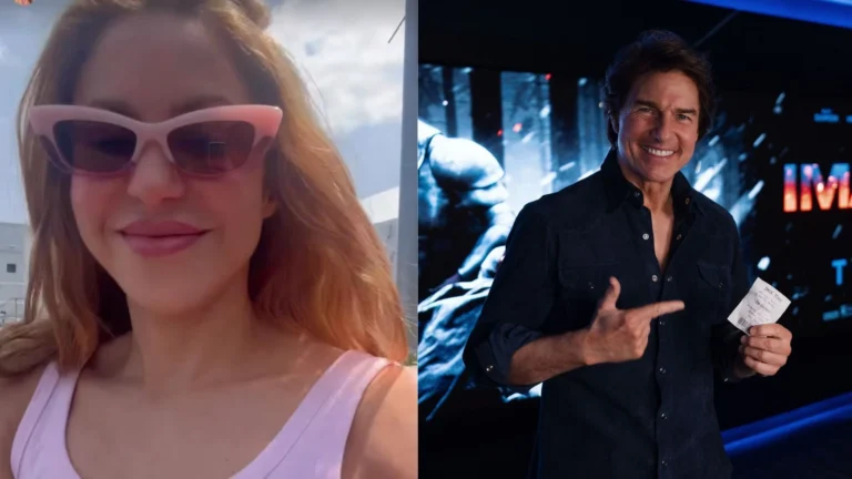 Shakira posa com Tom Cruise nos bastidores da final da Copa do Mundo