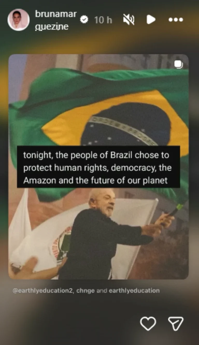 Bruna Marquezine repercute vitória de Lula na mídia internacional
